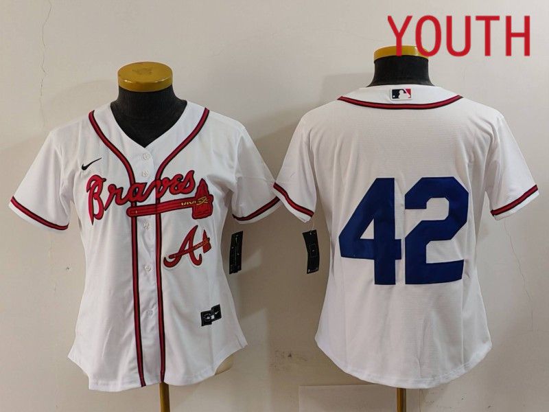 Youth Atlanta Braves #42 No Name White Game 2024 Nike MLB Jersey style 3->->